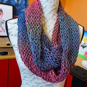 Handmade knit infinity scarf multicolor